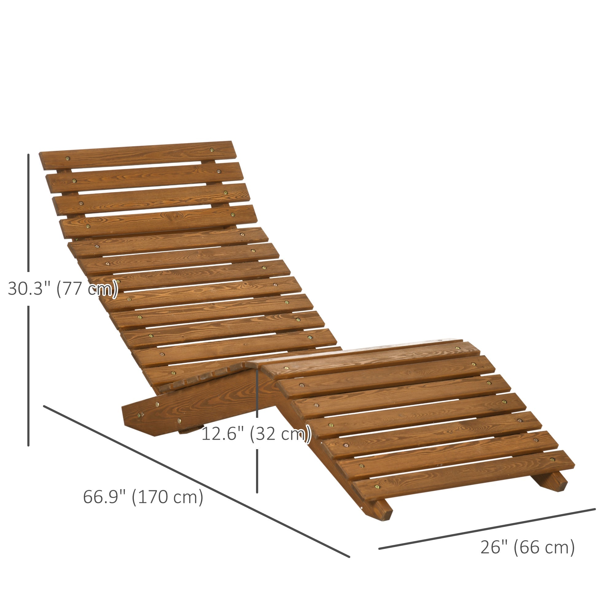 Outsunny Wooden Outdoor Lounge Chair, Curved Design Sun Lounger, Patio Lounge Chair for Garden, Backyard, Teak 