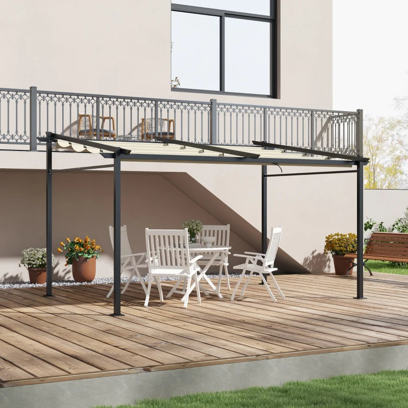 Metal Pergola with Sliding Roof Canopy, Retractable Pergola Canopy, 10' x 13', Beige