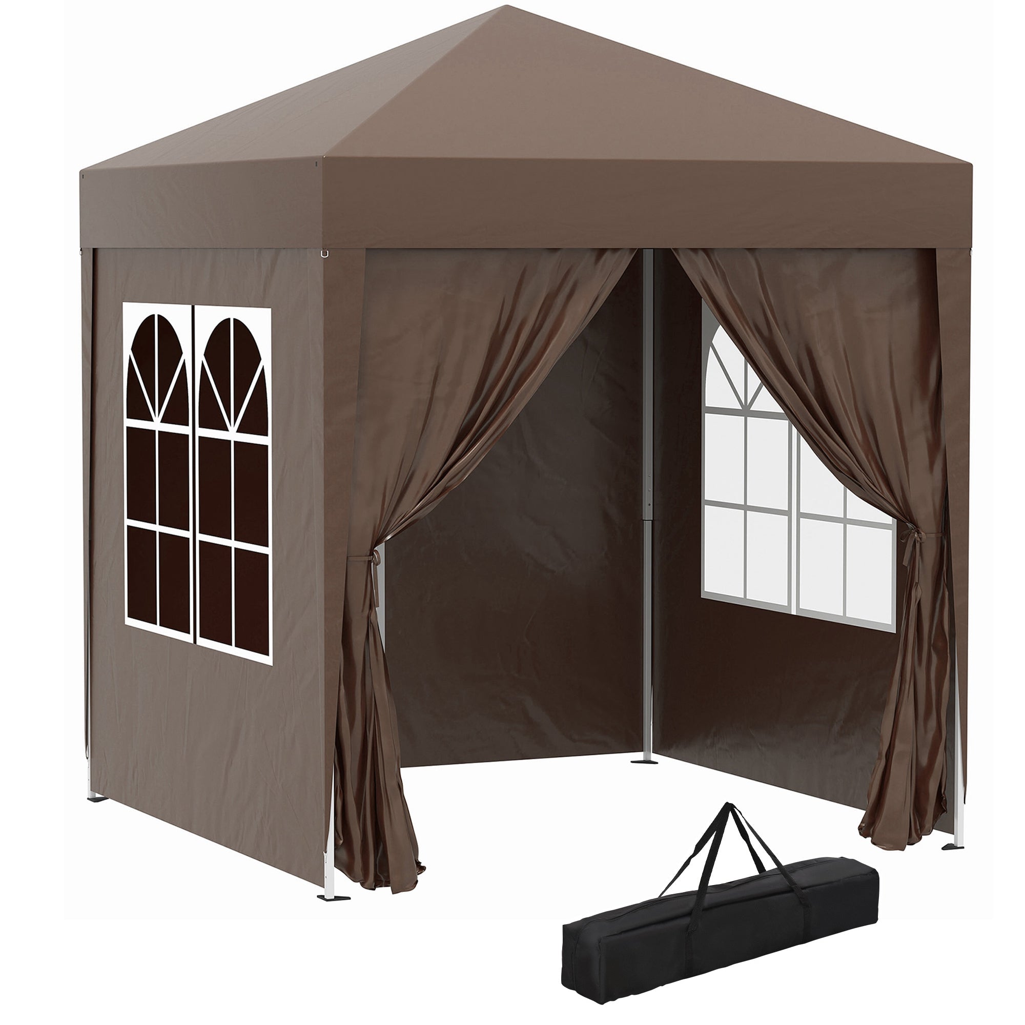 Outsunny 6.6x6.6ft Pop Up Party Tent Outdoor Folding Gazebo Canopy with Side Walls Brown 