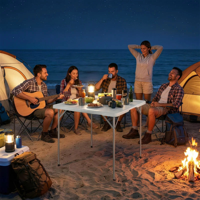 Folding Picnic Table Heavy Duty Camping Table 34" x 34", Indoor Outdoor Use for Picnic, Beach, BBQ, White