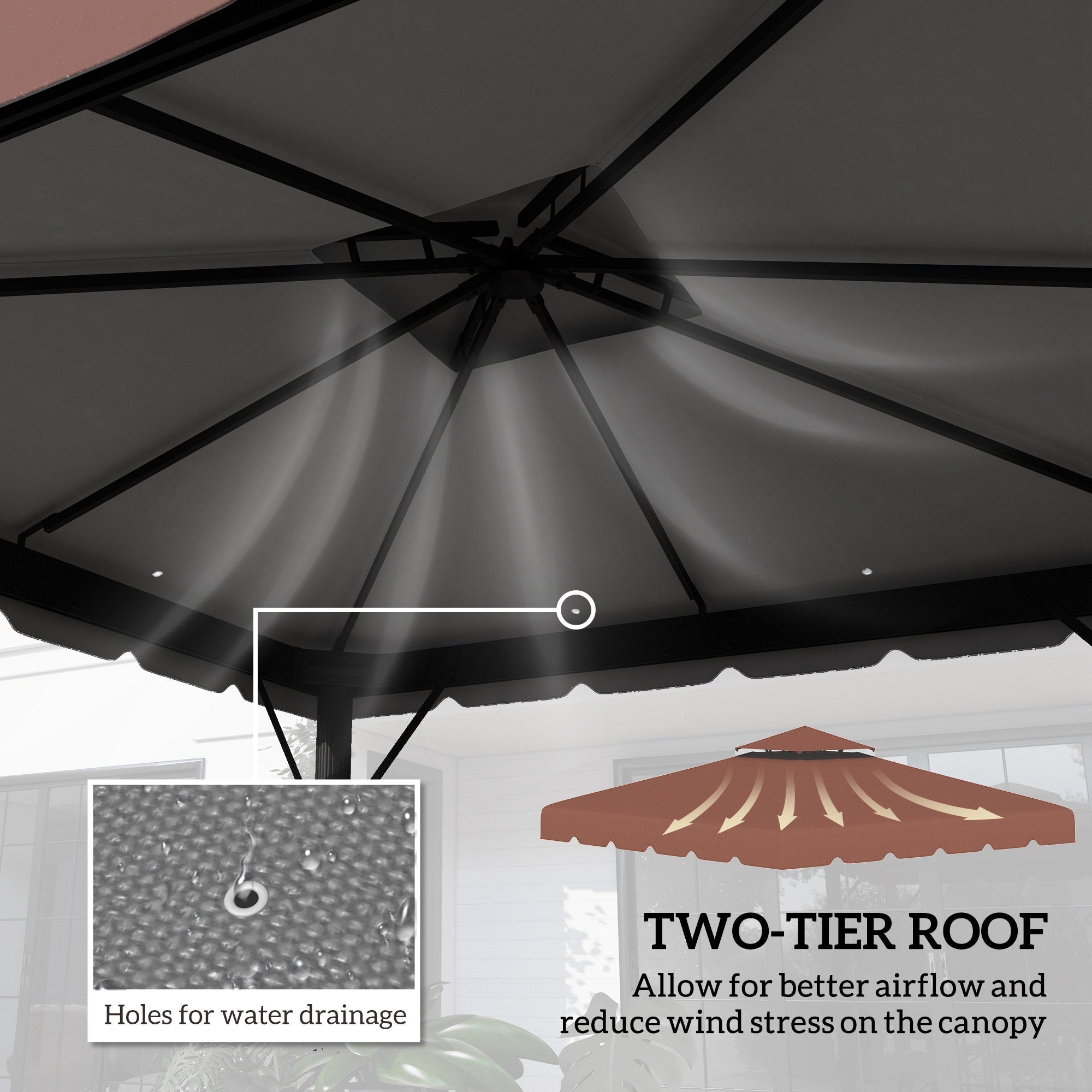 Outsunny 9.8' x 9.8' Gazebo Replacement Canopy, Gazebo Top Cover with Double Vented Roof for Garden Patio Outdoor (TOP ONLY), Coffee 