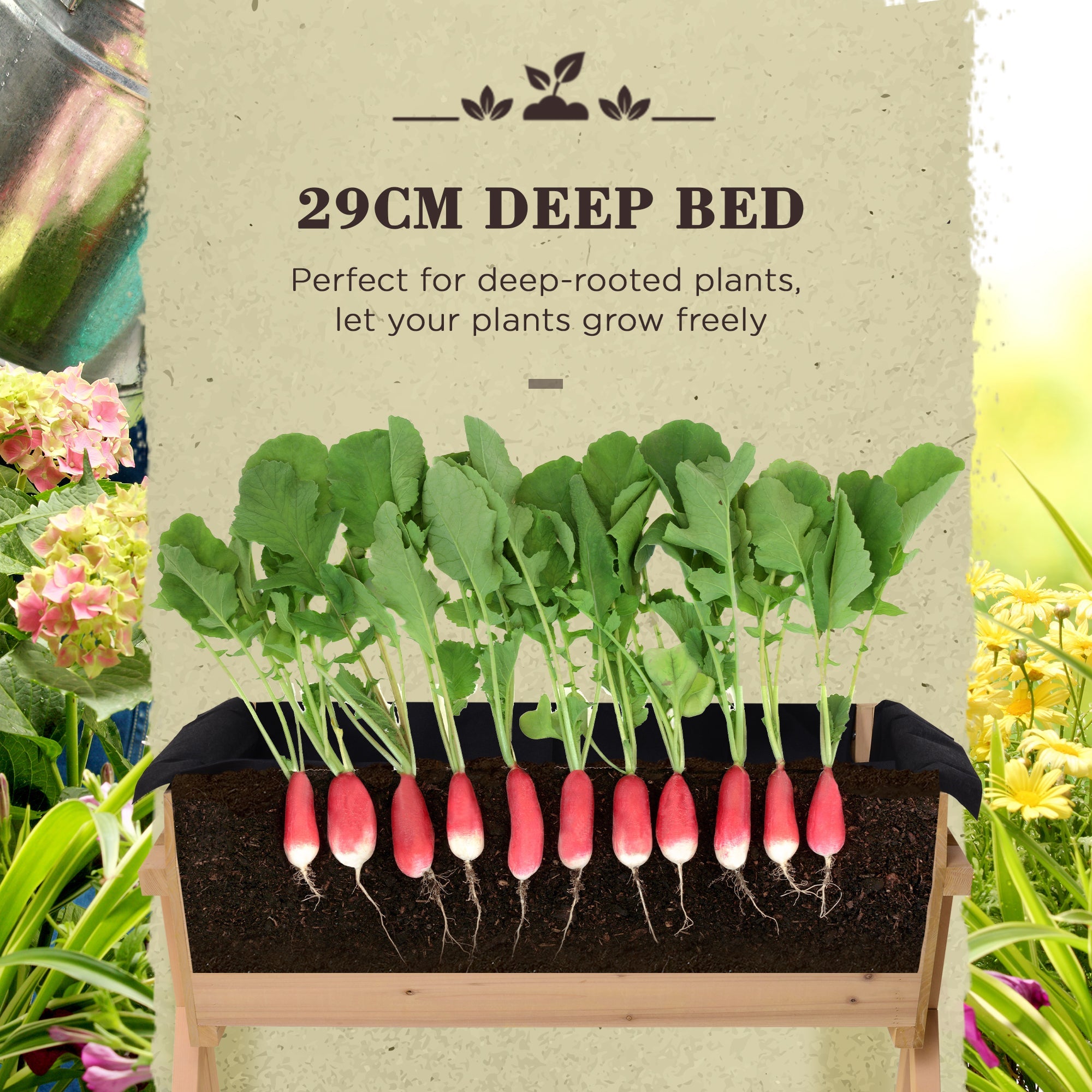 Outsunny Wooden Cross Raised Garden Bed with Inner Bag Flower Vegetable Planter Outdoor 