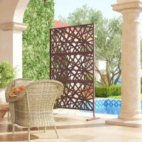 Metal Outdoor Privacy Screen, Freestanding Outdoor Divider with Stand, 78" x 48", Dark Brown