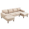U Shape Couch with Double Chaise Lounge, Modern 4 Seater Sofa with Wooden Legs, Fabric Sofa for Living Room, Beige