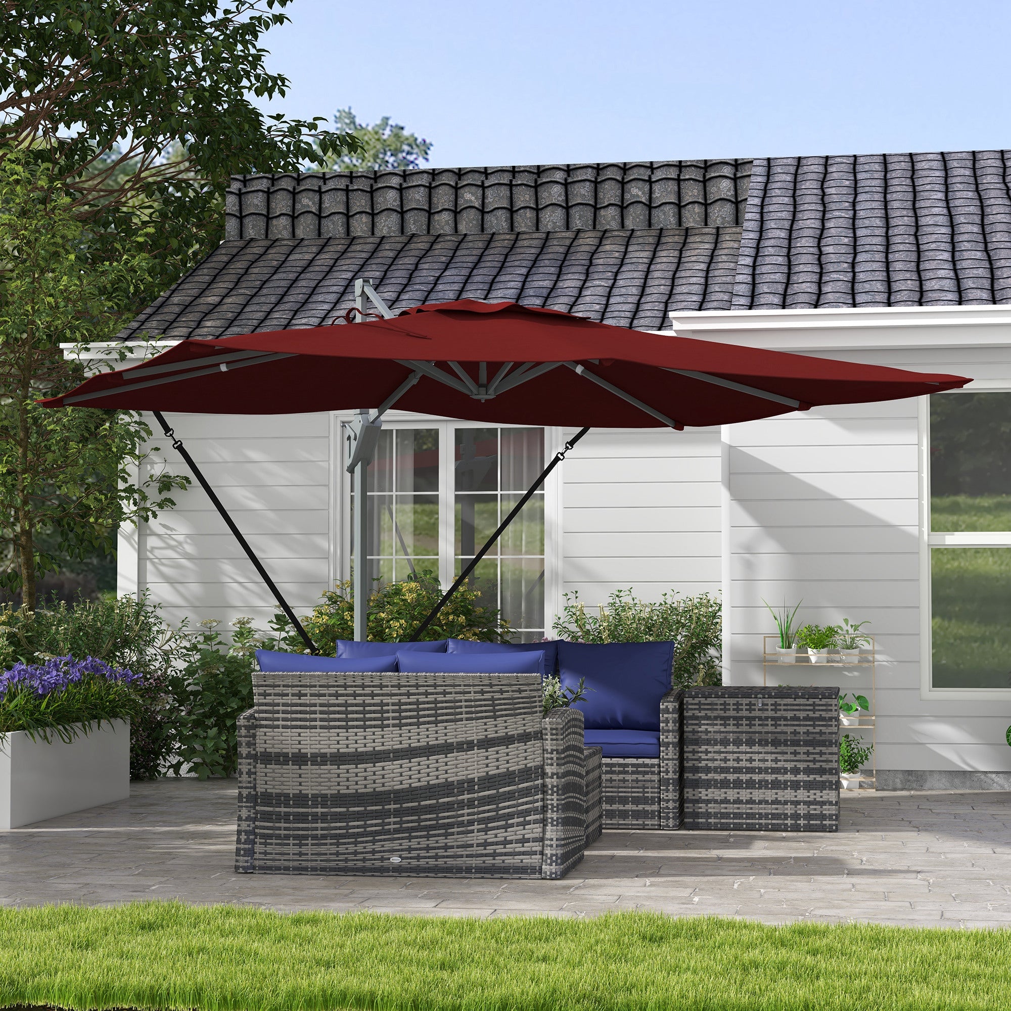 Outsunny 13 FT Red Cantilever Umbrella Aluminum Offset Outdoor Umbrella with 360° Rotation & Tilt 