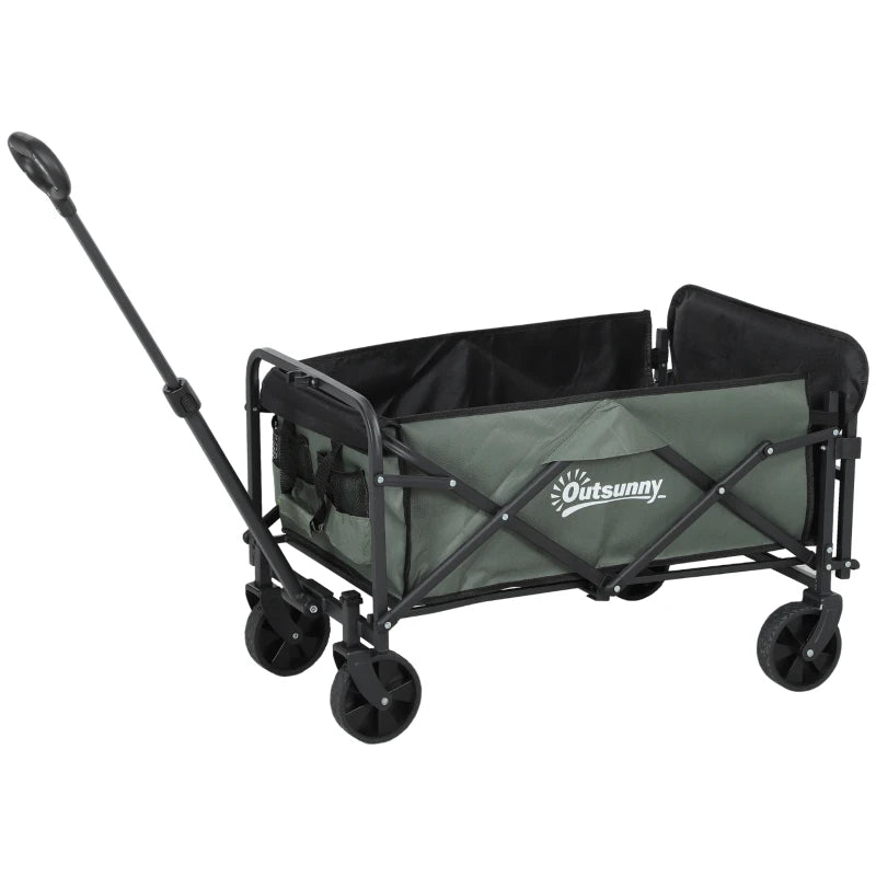 Wagon Cart Foldable, Collapsible Wagon Cart with Removable Liner, Handle, Wheels, 72L & 198 LBS Capacity, Green