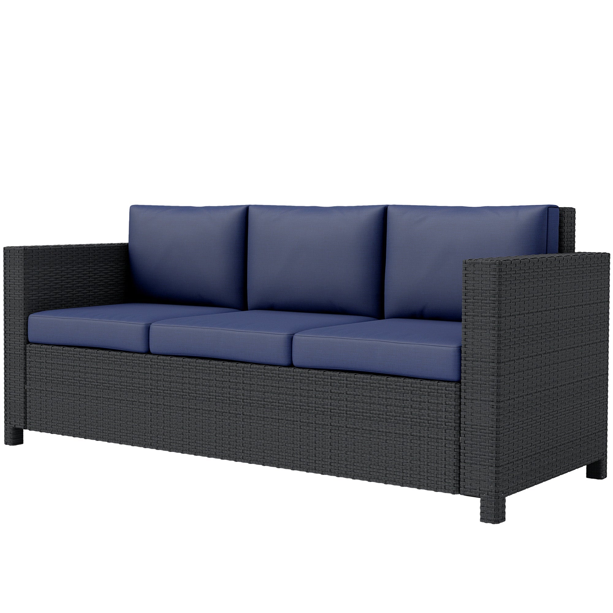 Outsunny Deluxe 3 Seat Rattan Wicker Sofa Garden Outdoor Patio Furniture with Cushion, Navy Blue 