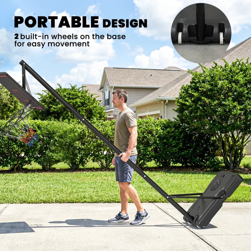 Soozier Portable Basketball Hoop Outdoor, 4.4-10ft Adjustable Height Basketball Goal with Wheels, Fillable Base and Sandbag