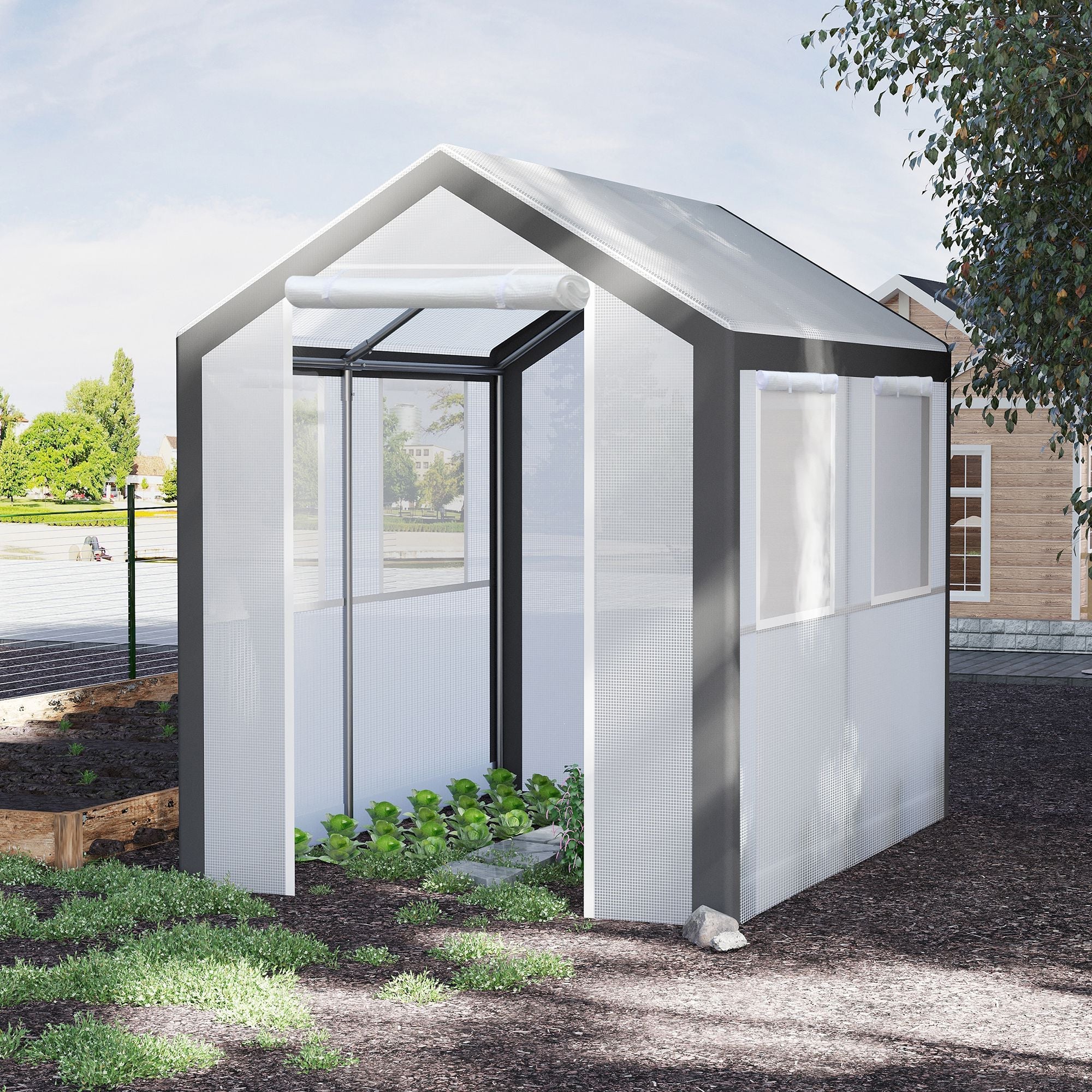 Outsunny Heavy-duty Walk-in Greenhouse 8' x 6' x 7.5' Outdoor Polytunnel for Vegetable Plant Growth Warm House 