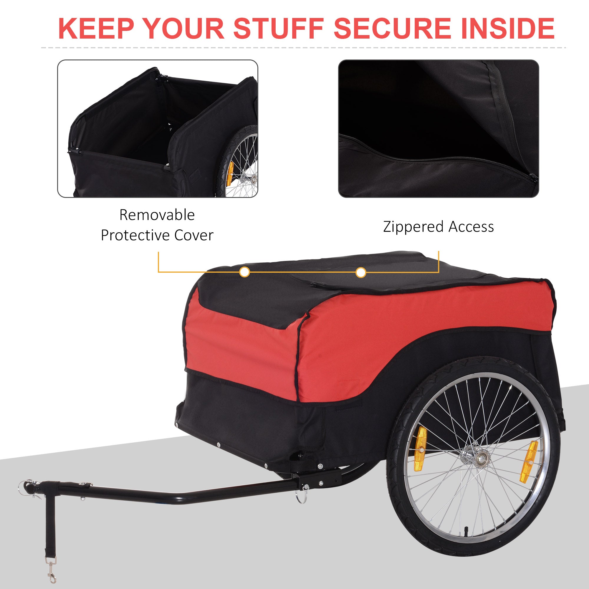 Aosom Bicycle Cargo Trailer with Cover Bike Luggage Carrier Cart Black Red 