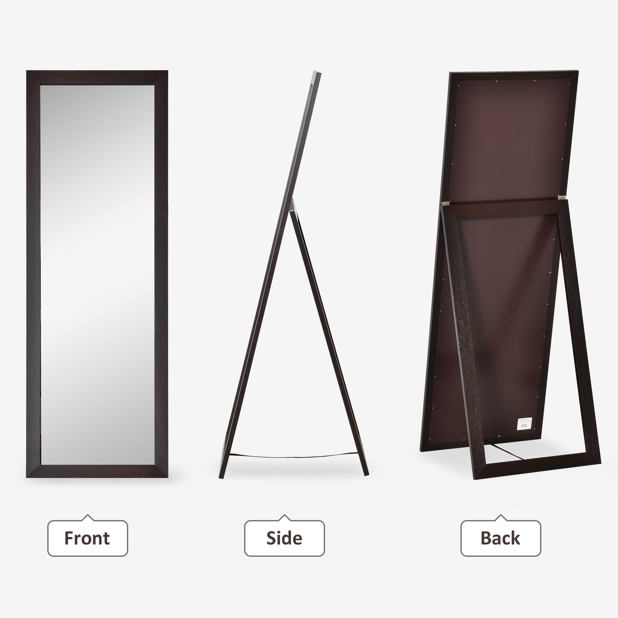 HOMCOM Reflective Elegance: Full Length Mirror Floor Standing Dressing Mirror, Sleek Design for Living Room Bedroom Decor, Brown Finish 