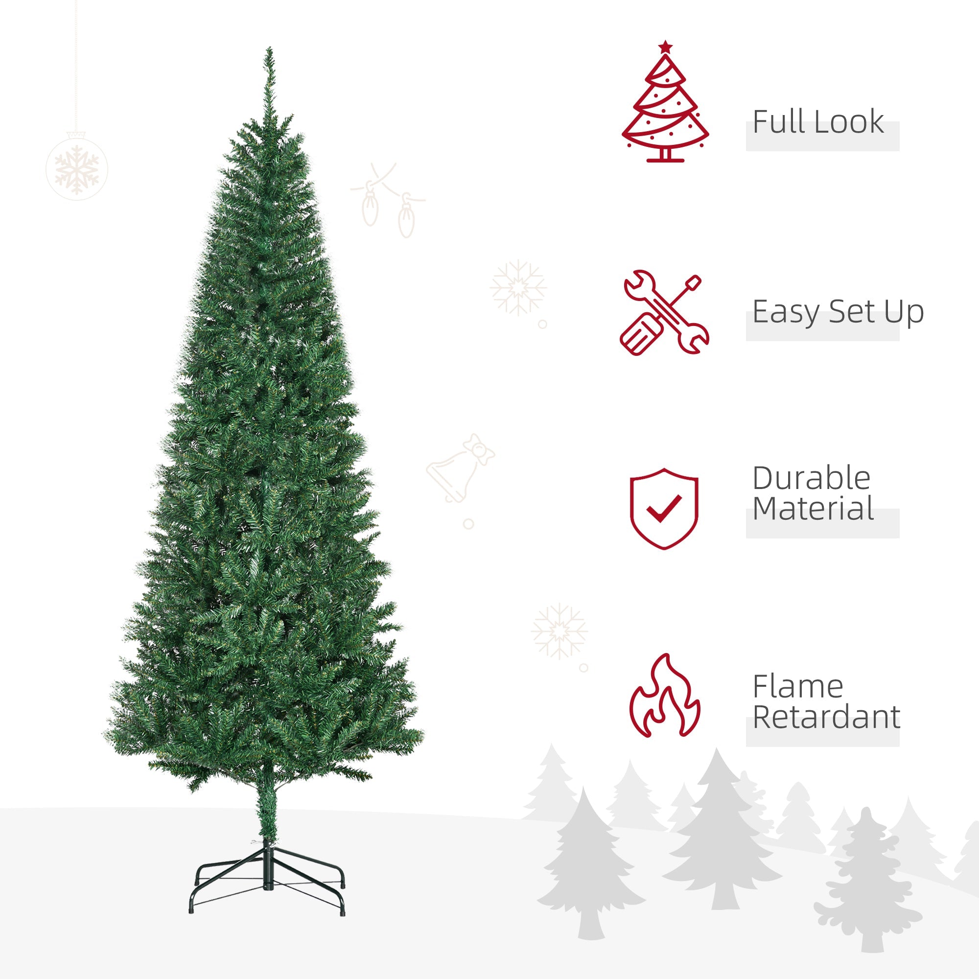 HOMCOM 7ft Artificial Christmas Tree, Xmas Tree with Metal Stand and 865 Branch Tips, Holiday Decoration, Green 