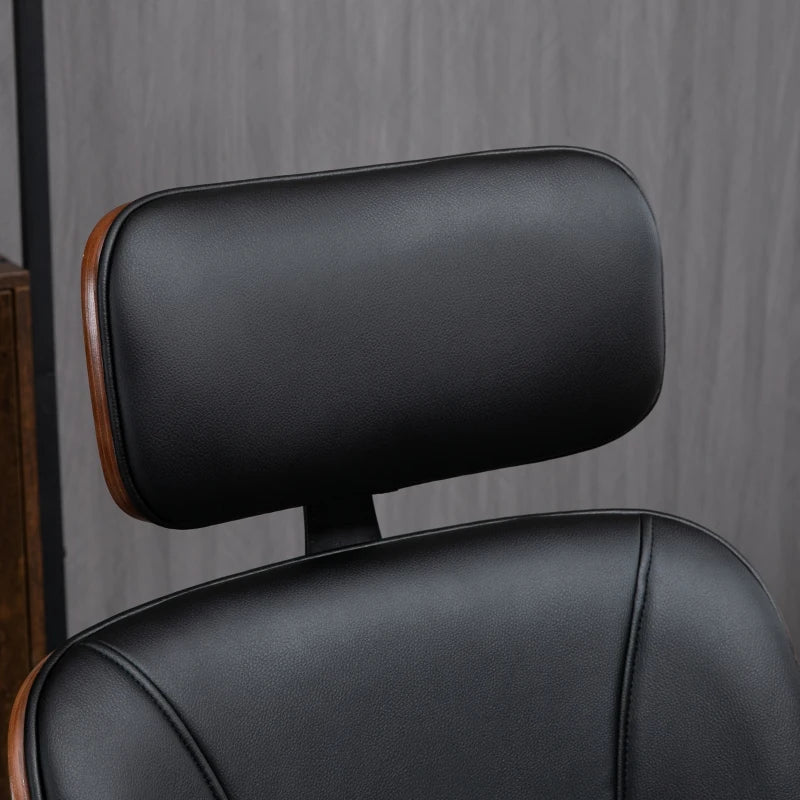 Office Chair, PU Leather Desk Chair with Removable Headrest, Adjustable Height, Tilt Function and with Wheels, Black
