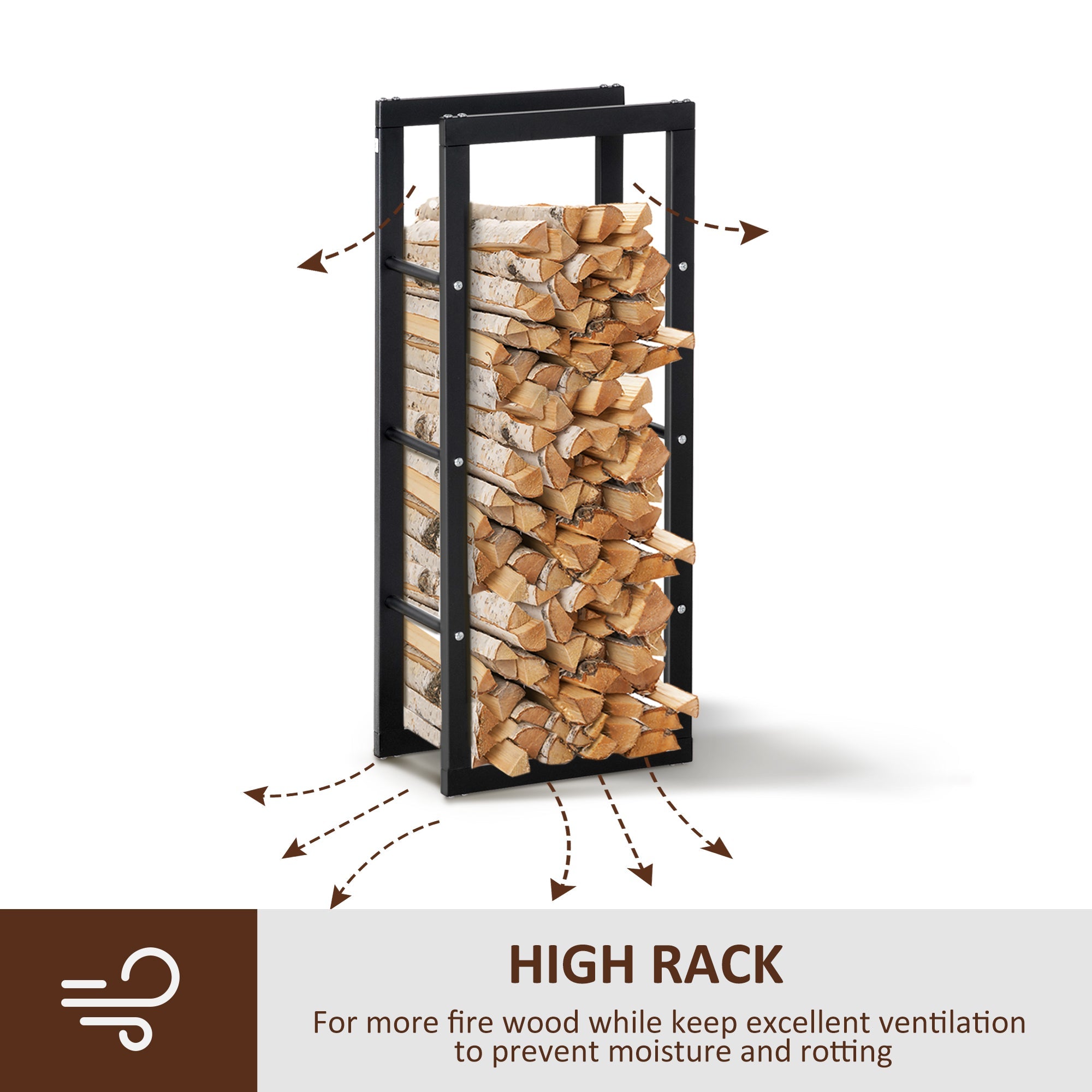 HOMCOM 16 Firewood Rack Log Holder Fireplace Storage Handles 220 lbs Weight Capacity Black 