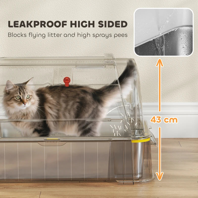 80L XL Stainless Steel Cat Litter Box for Big Cats with Flip Cover, Pull-Out Drawer Tray, High Sided, Pedal, Dark Grey