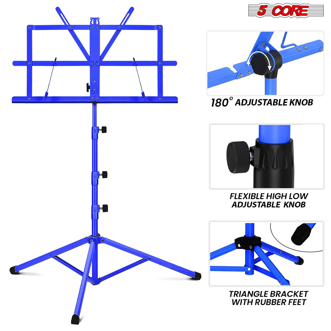 5Core Music Stand For Sheet Music Portable Tripod Adjustable Folding Note Holder Higher BLUE