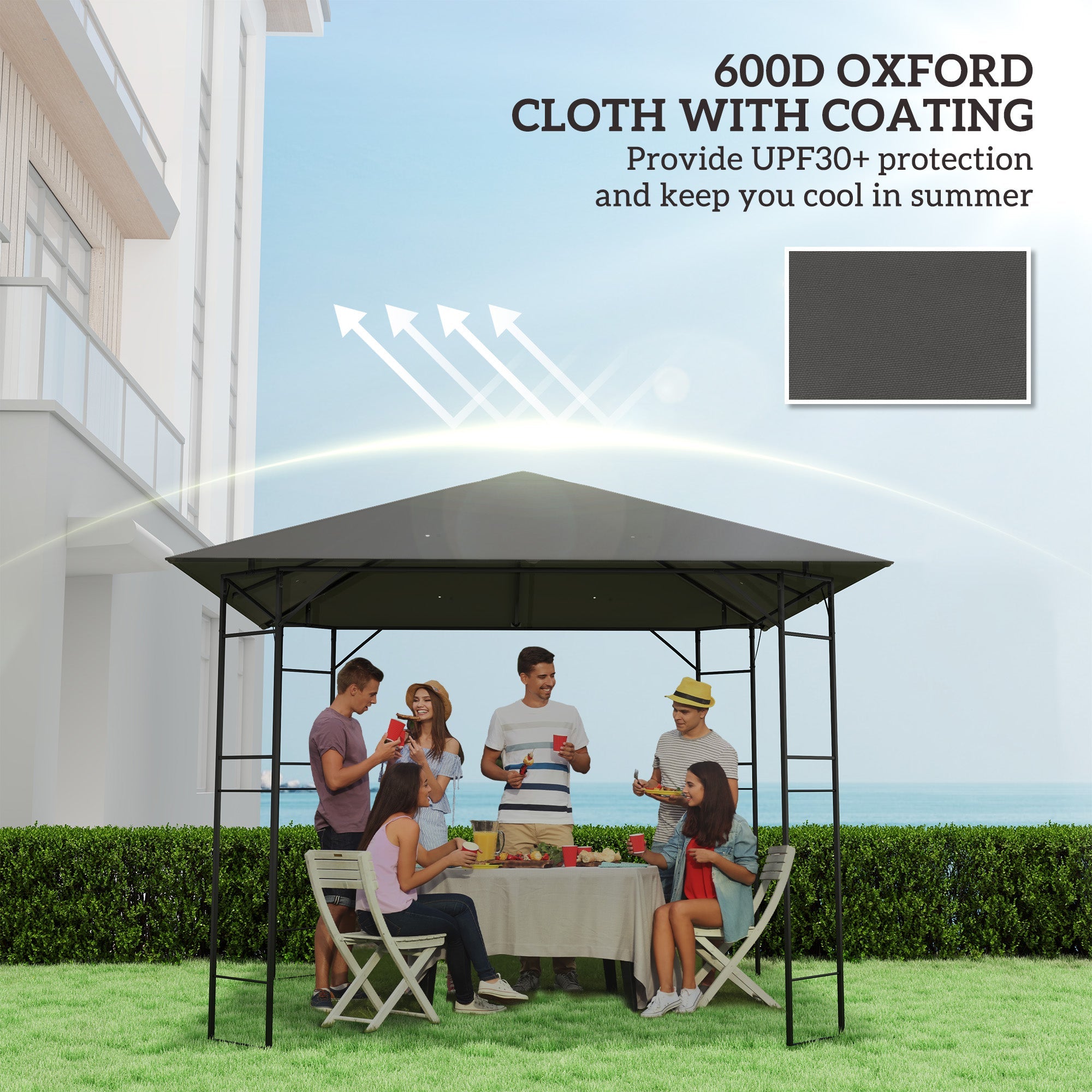 Outsunny 10' x 10' Gazebo Canopy Replacement Cover, Garden Gazebo Roof Replacement, UPF30+, TOP COVER ONLY, Grey 