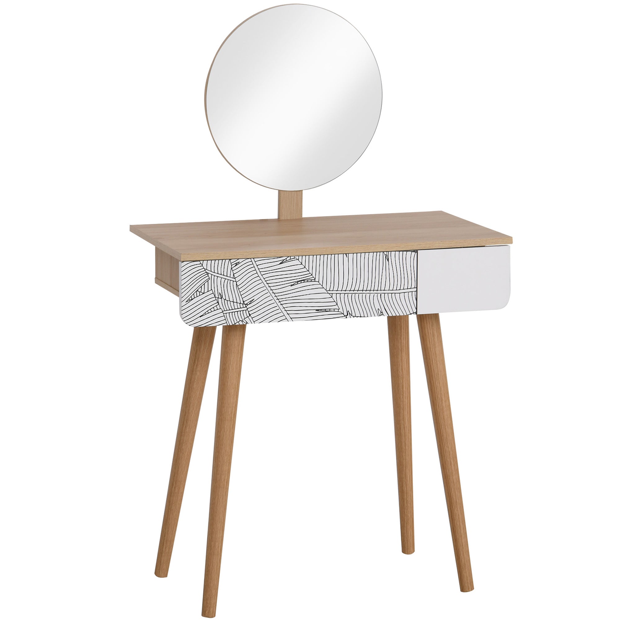 HOMCOM Dressing Makeup Desk Oak Color with Drawer and Mirror Wooden Small Elegant Durable for Bedroom 