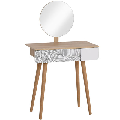 HOMCOM Dressing Makeup Desk Oak Color with Drawer and Mirror Wooden Small Elegant Durable for Bedroom 