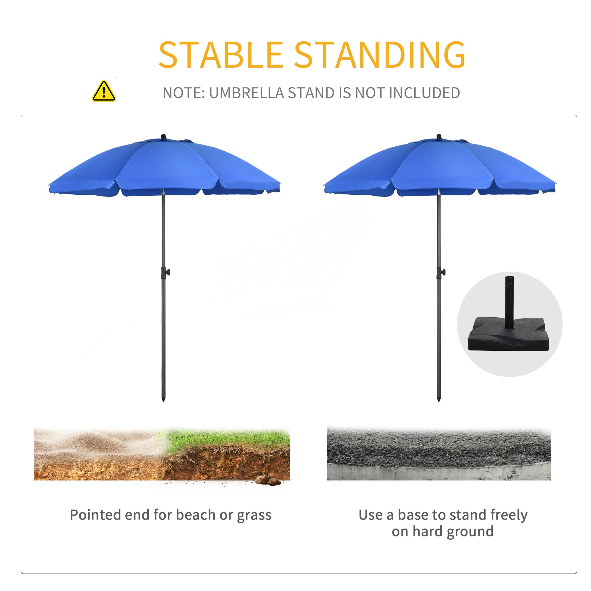 Outsunny 6FT Portable Beach Umbrella: UV50+ Vented 45° Tilt Adjustable Sun Shade Poolside Blue 