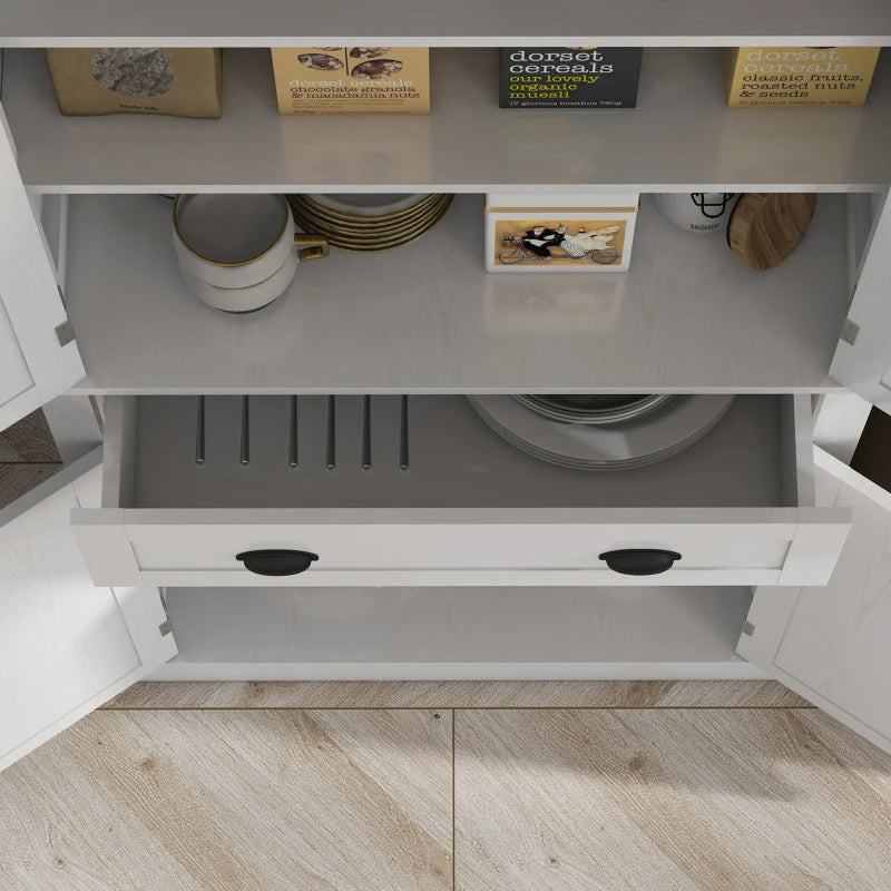 72" Tall Pantry Cabinet, Kitchen Storage Cabinet with 4 Doors, Drawer and 2 Adjustable Shelves, White