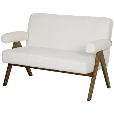 HOMCOM Boucle Fabric 2 Seater Sofa, Small Sofa Loveseat with Thick Padding and Wood Legs, Cream White 