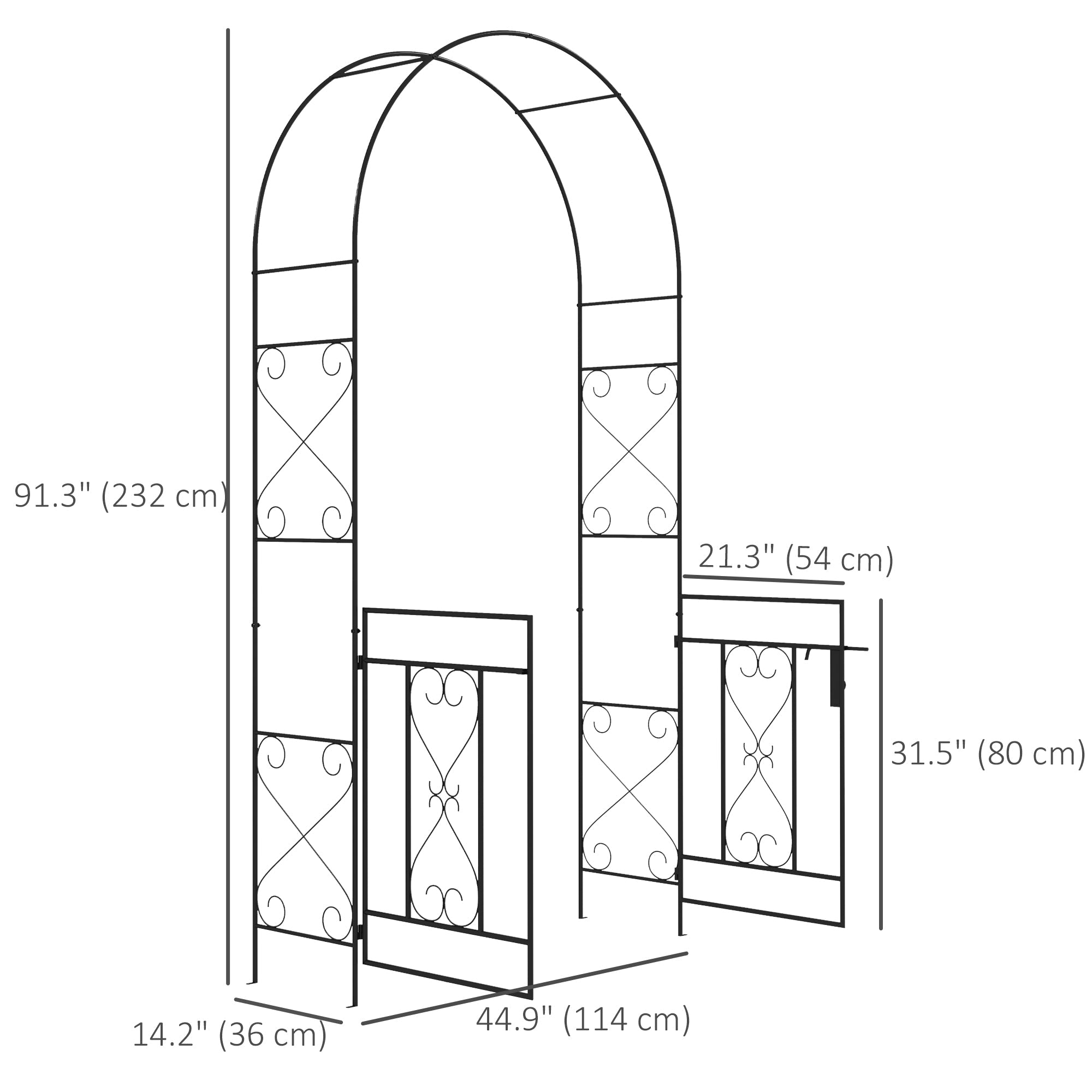 Outsunny 7.6FT Metal Garden Arch with Gate, Garden Arbor Trellis for Climbing Plants, Roses, Vines, Wedding Arch, Black 