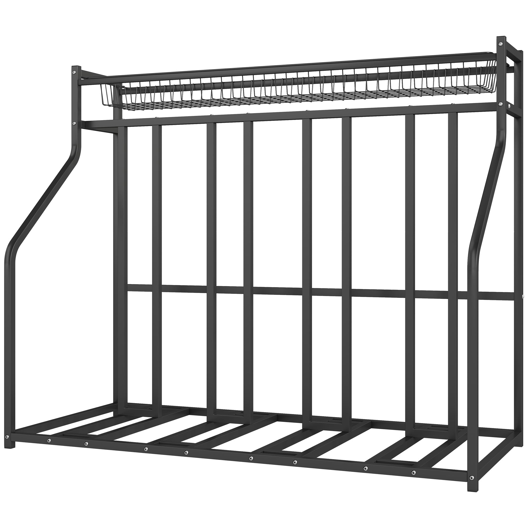 Soozier 4 Bicycle Bike Stand, Metal Floor Bike Storage Rack with Basket, Hooks, Indoor Outdoor Bicycle Stand, Black 