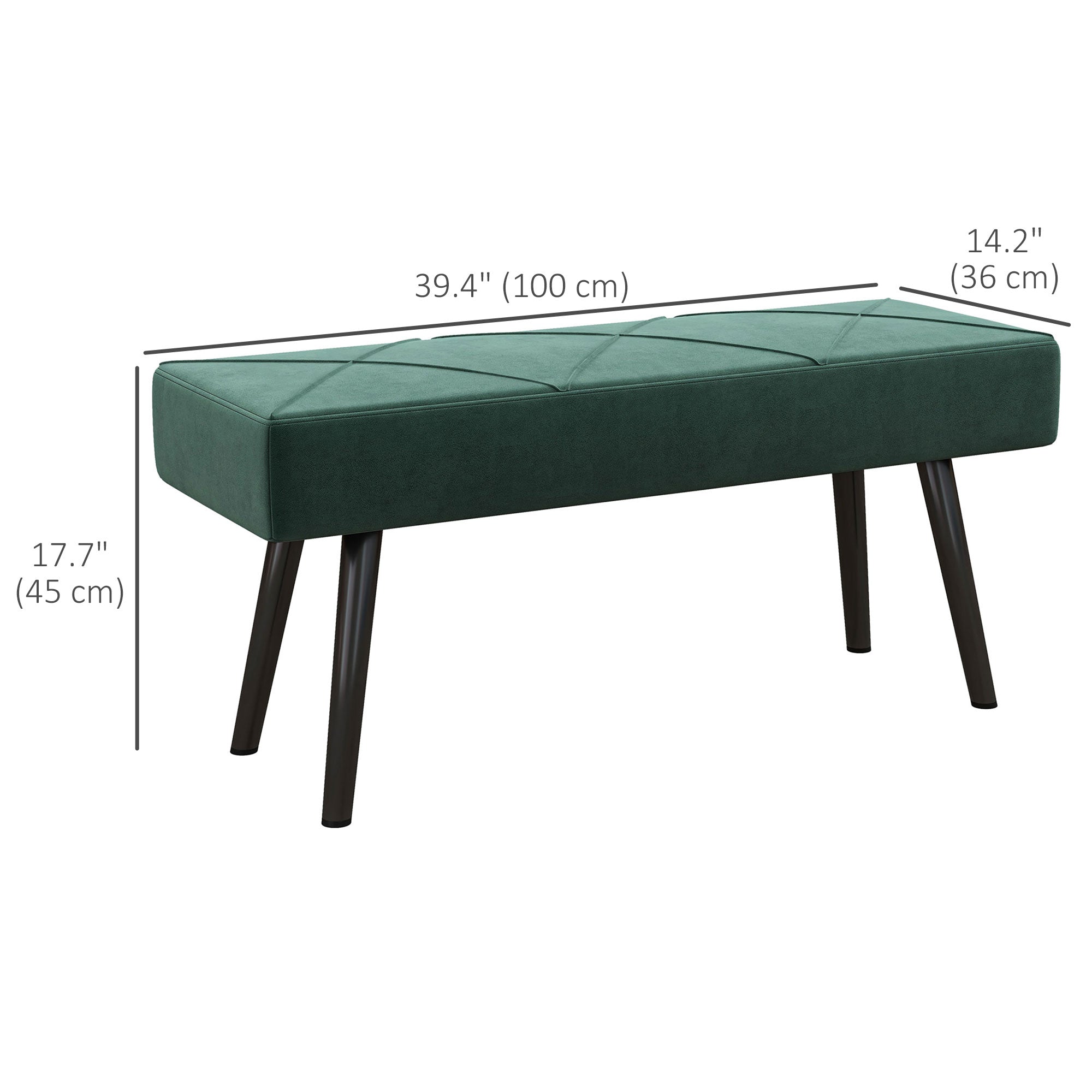 HOMCOM 39 Inches Upholstered Bedroom Bench, Modern End of Bed Bench with Steel Legs, Green 