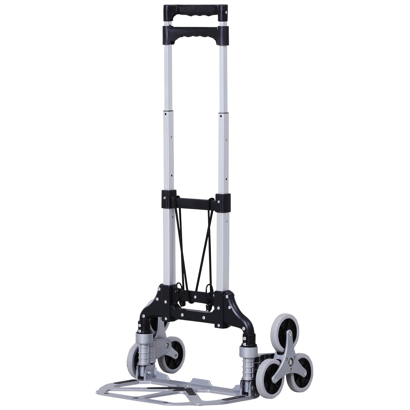 DURHAND Aluminum Ally: 6-Wheel Folding Hand Cart, Up Stairs Design, Portable 154lbs Capacity, Silver Finish 