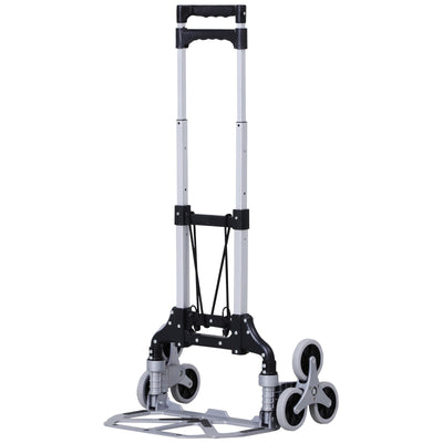 DURHAND Aluminum Ally: 6-Wheel Folding Hand Cart, Up Stairs Design, Portable 154lbs Capacity, Silver Finish 