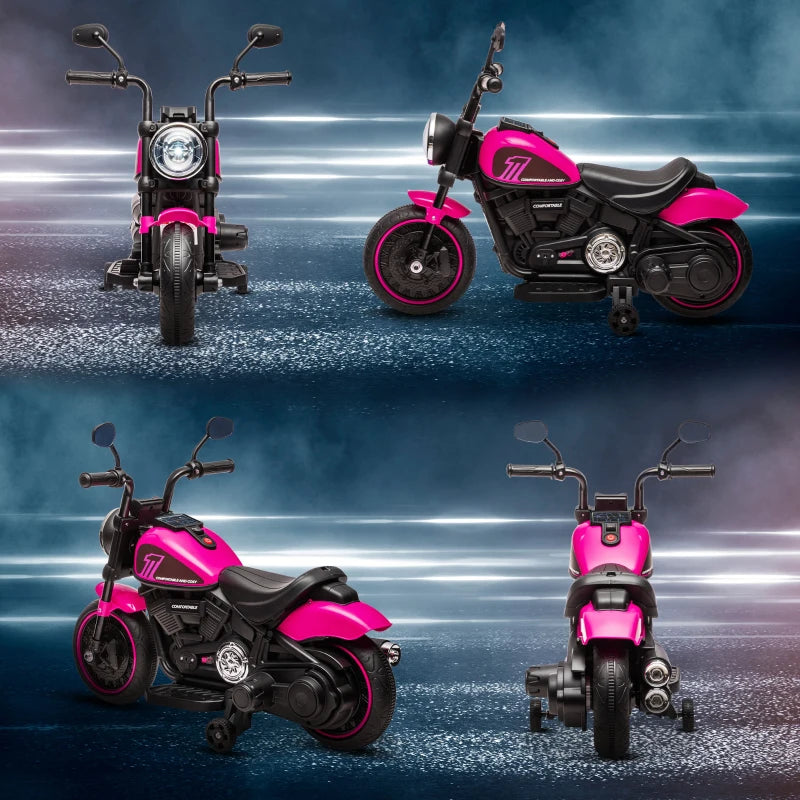 Aosom 6V Kids Motorcycle with Training Wheels, Foot Pedal, Headlight, Music, Forward/Reverse, Single-Button Start, Pink