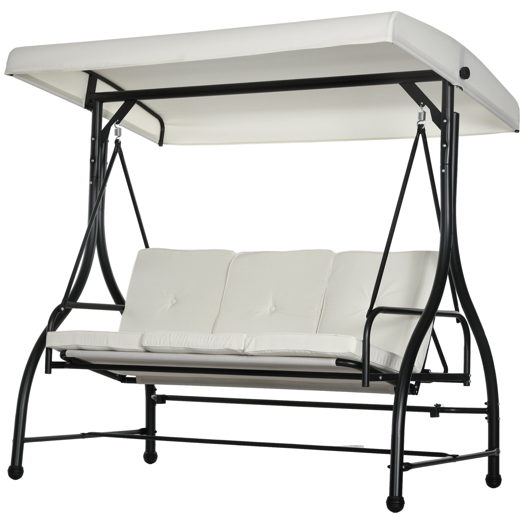 Outsunny Convertible Patio Swing Bed with Canopy and Cushions, 3 Seater Porch Swing for Outdoor, Backyard, Garden, Cream White 