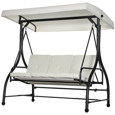 Outsunny Convertible Patio Swing Bed with Canopy and Cushions, 3 Seater Porch Swing for Outdoor, Backyard, Garden, Cream White 