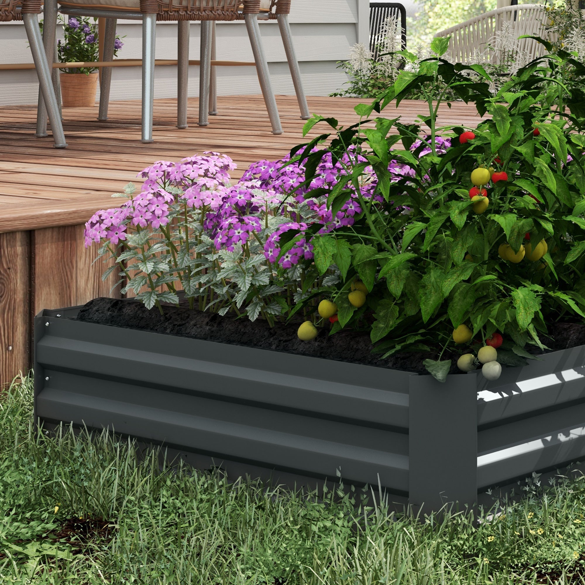 Outsunny 2-Piece Raised Garden Bed Set Steel, Elevated Planter Box for Flowers, Herbs, 39"x39"x12", in Dark Grey 