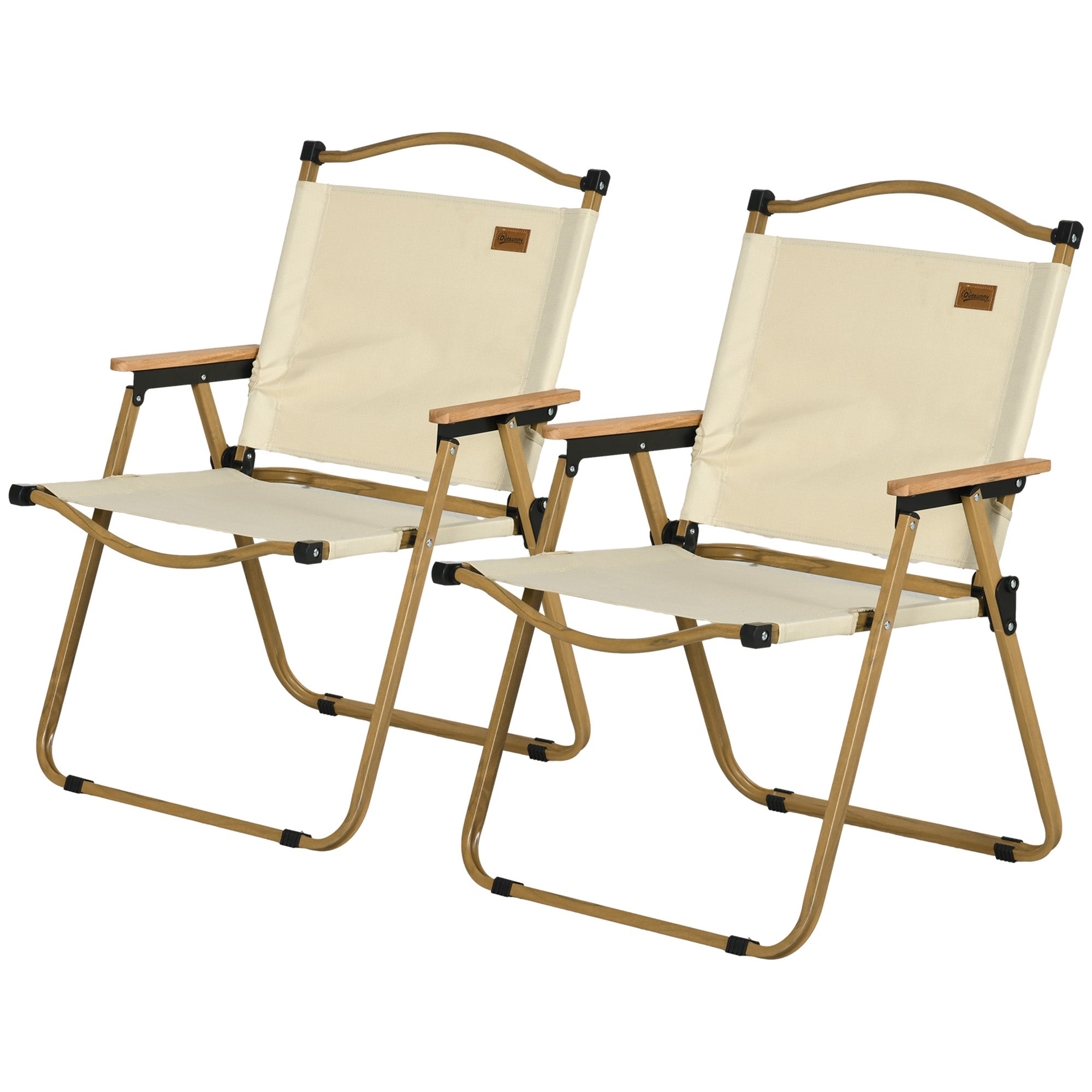 Outsunny 2 Pack Camping Chairs Lightweight Folding Armchairs Portable for Festivals Fishing Beach Hiking Beige 