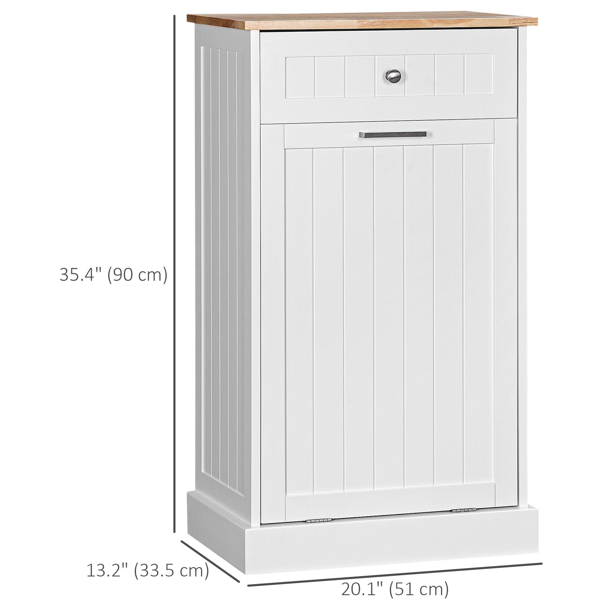 HOMCOM Kitchen Tilt Out Trash Bin Cabinet Free Standing Recycling Cabinet Trash Can Holder Drawer White 