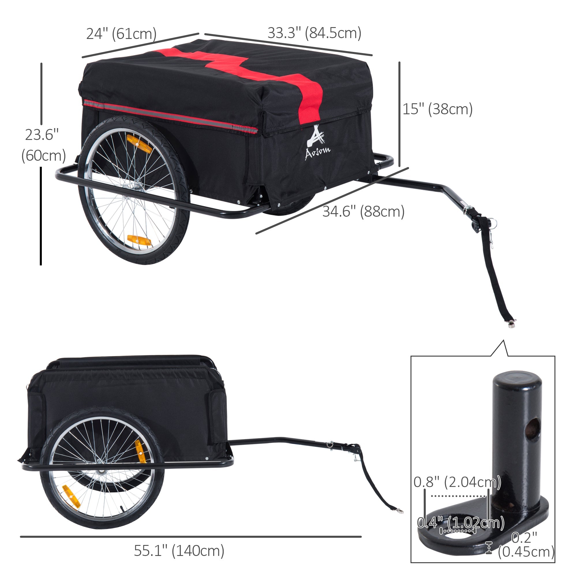 Aosom Bicycle Trailer Bike Cargo Trailer Garden Utility Cart Tool Carrier with Removable Cover Red 