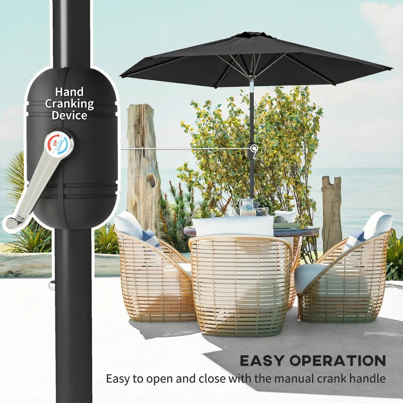 Patio Sun Umbrella, Outdoor Parasol with 6 Ribs, Black