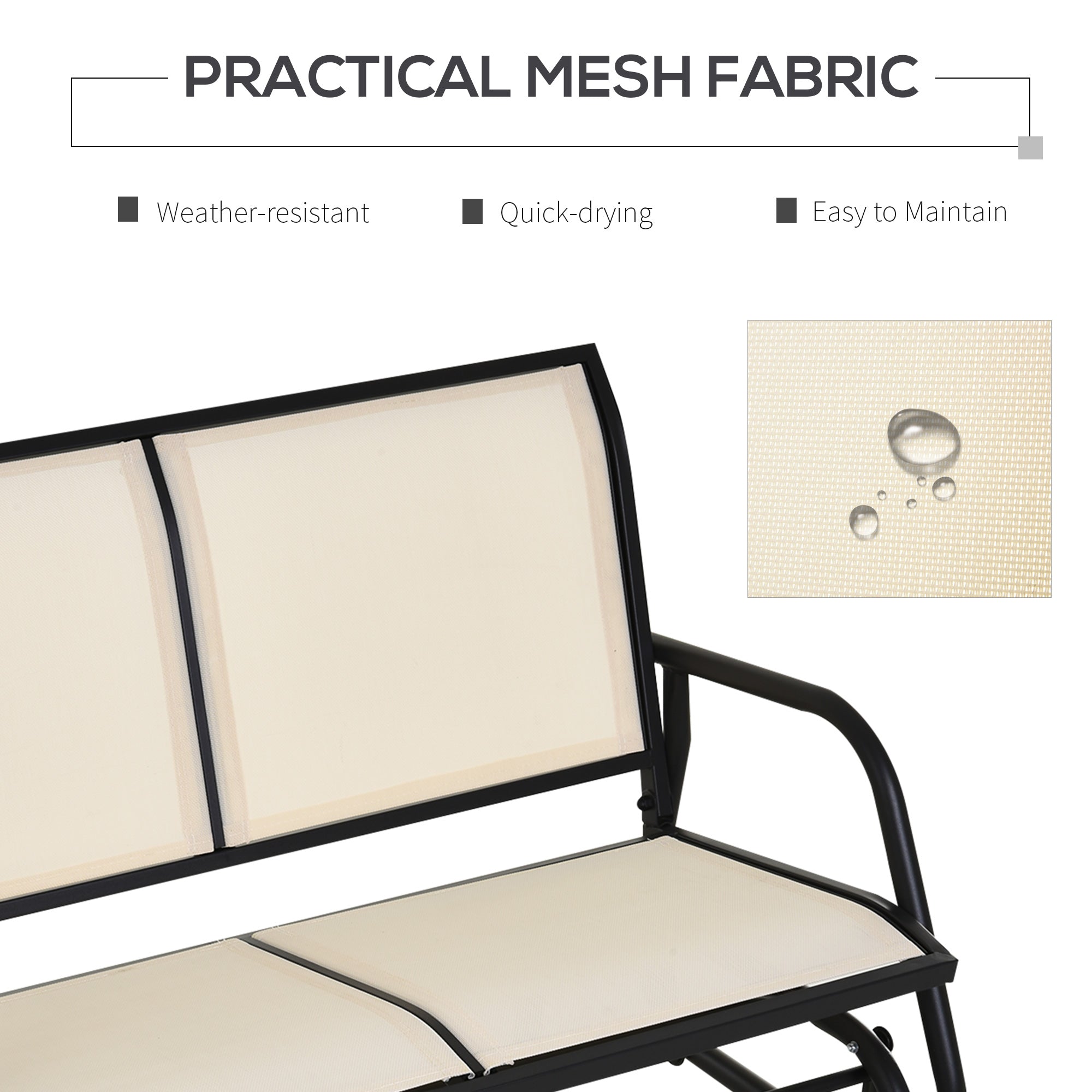 Outsunny Patio Double Glider Outdoor Steel Sling Fabric Gliding Bench Garden Swing Chair Heavy-Duty Porch Rocker Garden Loveseat Cream 