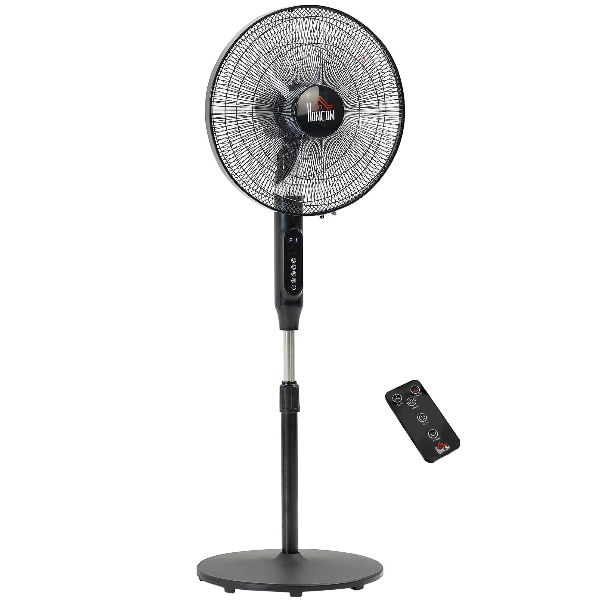 HOMCOM Standing Floor Fan Remote Control Stand Up Cooling Tall Pedestal Electric Bedroom Black 