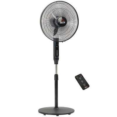 HOMCOM Standing Floor Fan Remote Control Stand Up Cooling Tall Pedestal Electric Bedroom Black 