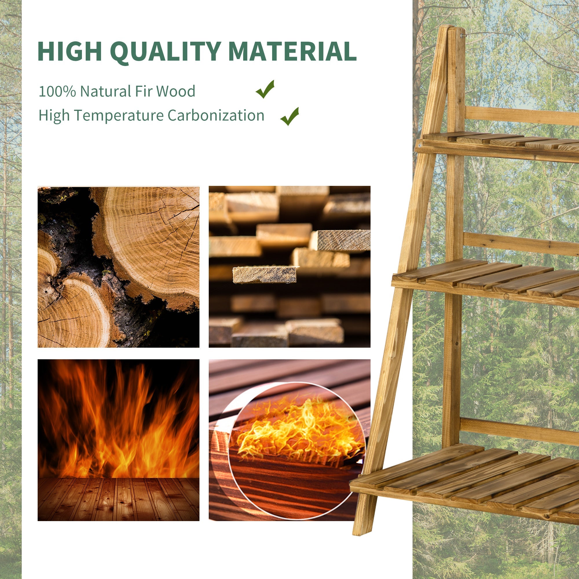 Outsunny Foldable 3-Tier Wooden Plant Stand, 24"x14"x37", for Garden & Indoor Use - Display Plants Beautifully 