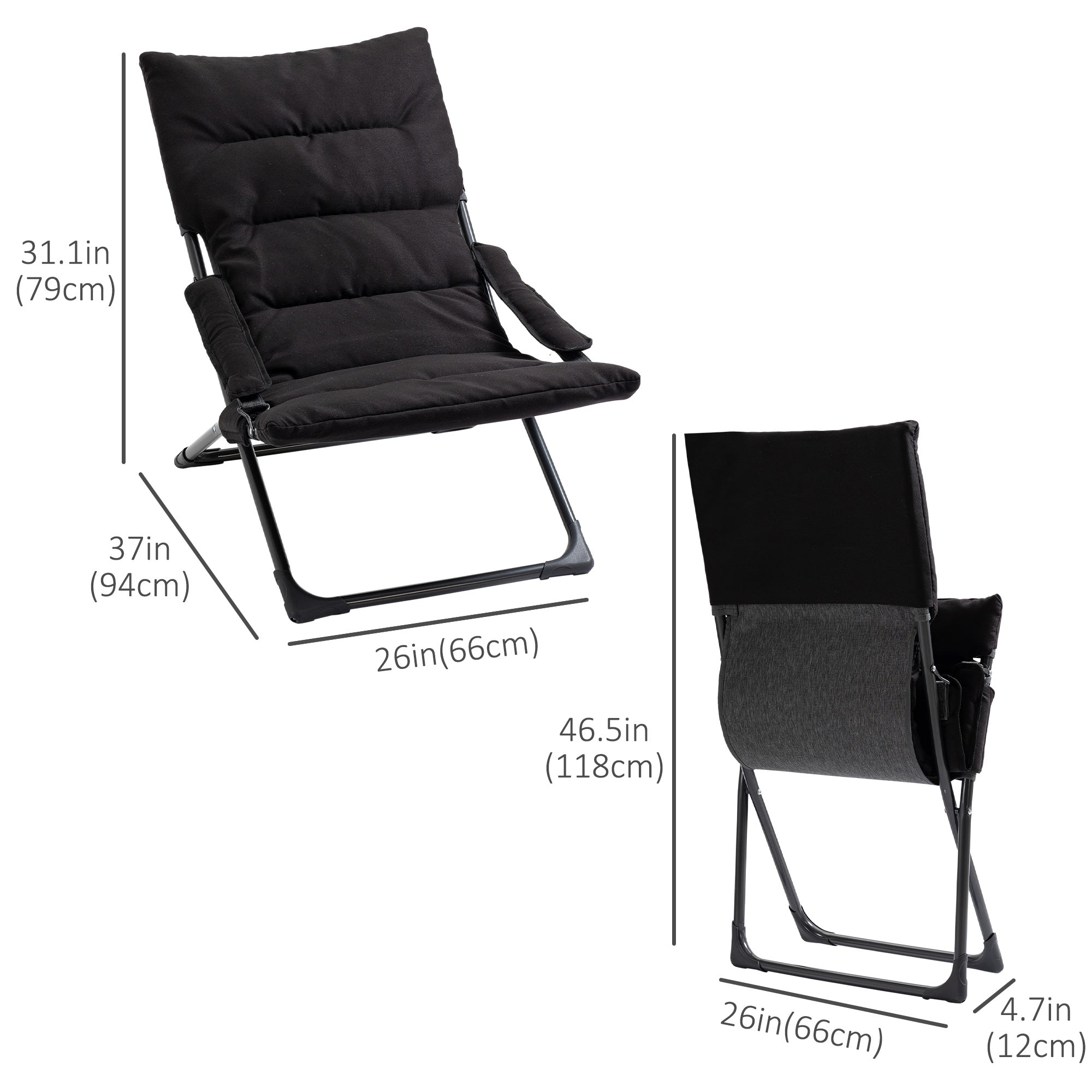Outsunny Folding Lounge Chair, Mesh Fabric Lounger with Thick Padded Cushion and Armrest, Camping Beach Chair, Black 