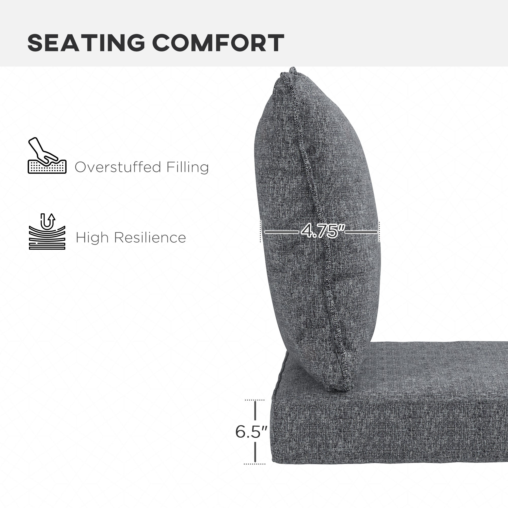 Outsunny 4-Piece Seat Cushion Pillows Replacement, Patio Chair Cushions Set with Back for Indoor Outdoor, Grey 