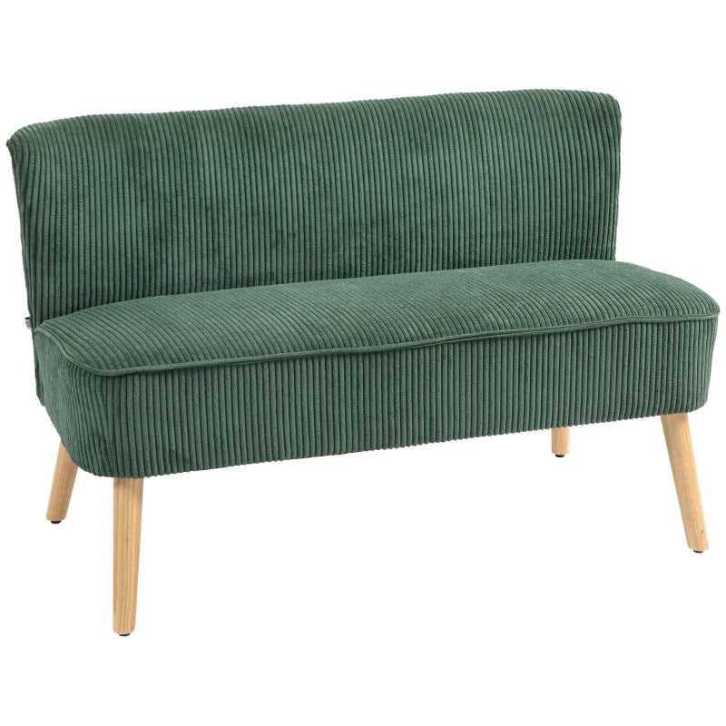 Modern 2 Seater Sofa, Upholstered Two Seater Couch with Rubber Wood Legs, Green