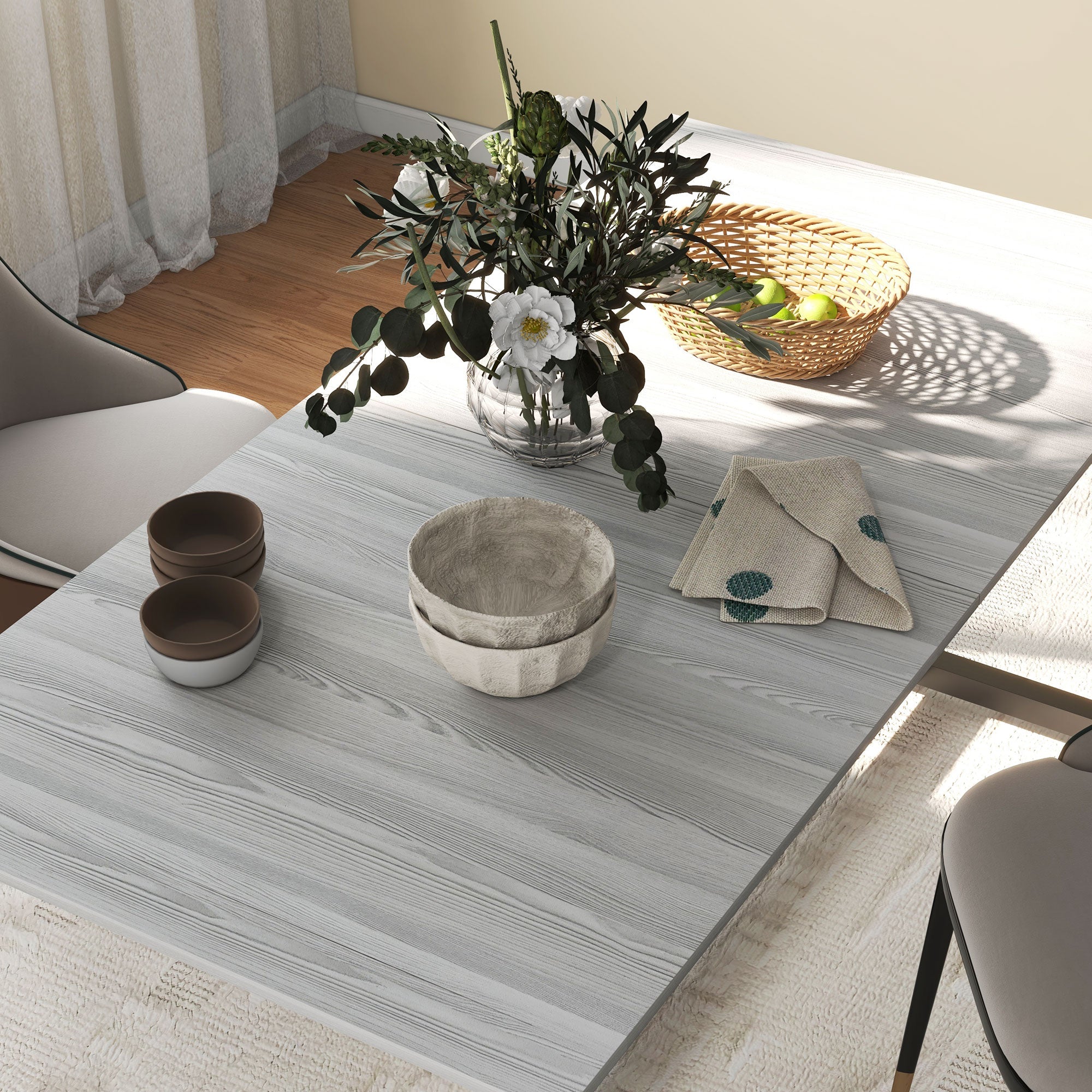 HOMCOM 63"-79" Collapsible Dining Table for 2-4, Foldable Kitchen Table with Steel Frame for Dining Room, Grey Wood Grain 