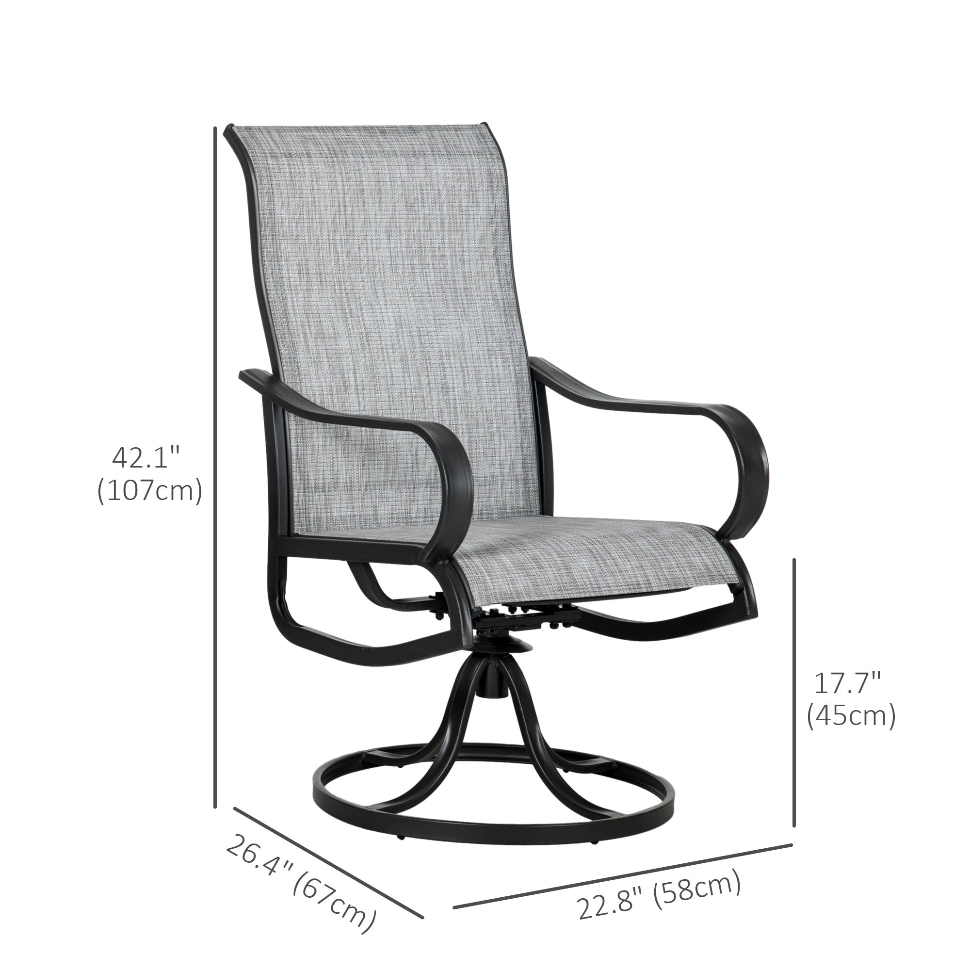 Outsunny 2pc 360° Swivel Rocking Chairs Curved Armrests S Shape Backrest Breathable Mesh Fabric Dark Grey 