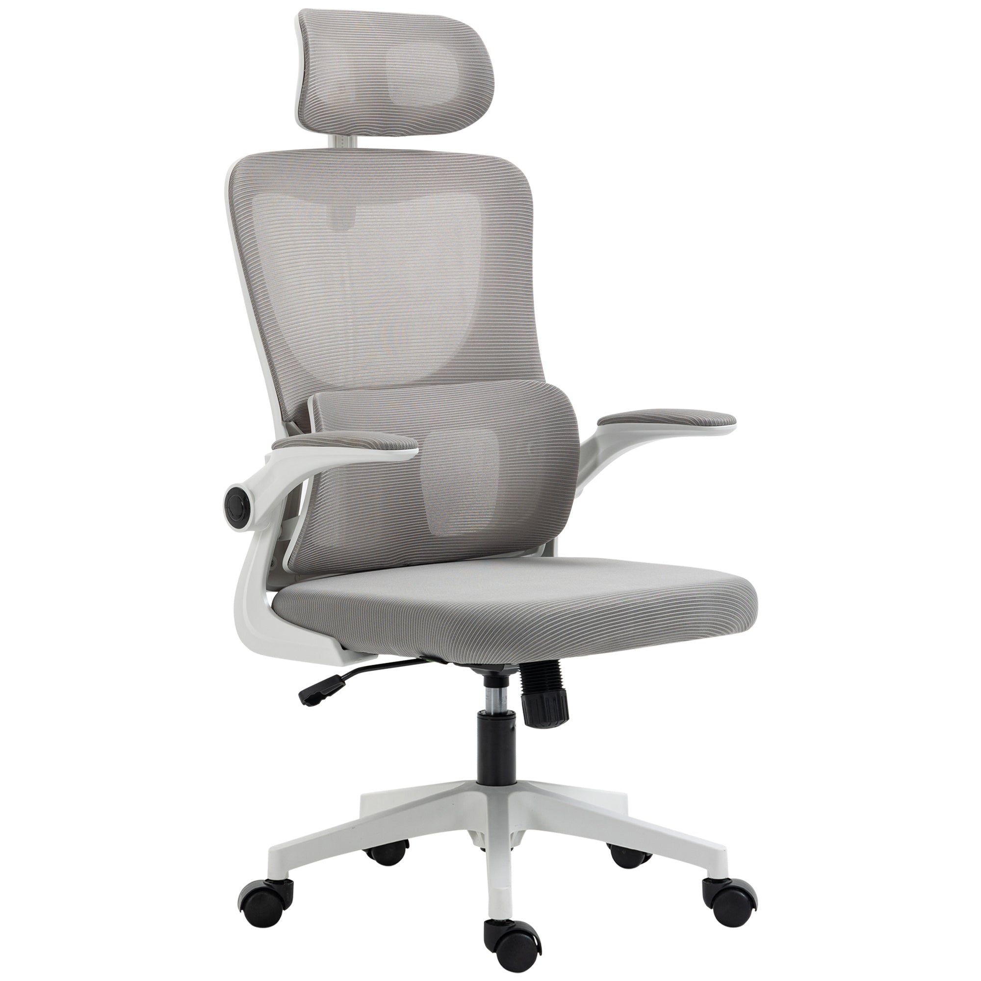 Vinsetto Ergonomic Mesh Office Chair High Back Computer Desk Chair with Adjustable Headrest Lumbar Support Armrests Height Grey 
