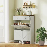 Narrow Shoe Storage Cabinet, Farmhouse Shoe Cabinet with 2 Flip Drawers, 1 Drawer, 12 Pairs for Entryway, White